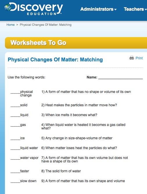 Physical Changes Of Matter: Matching | Recurso educativo 42401