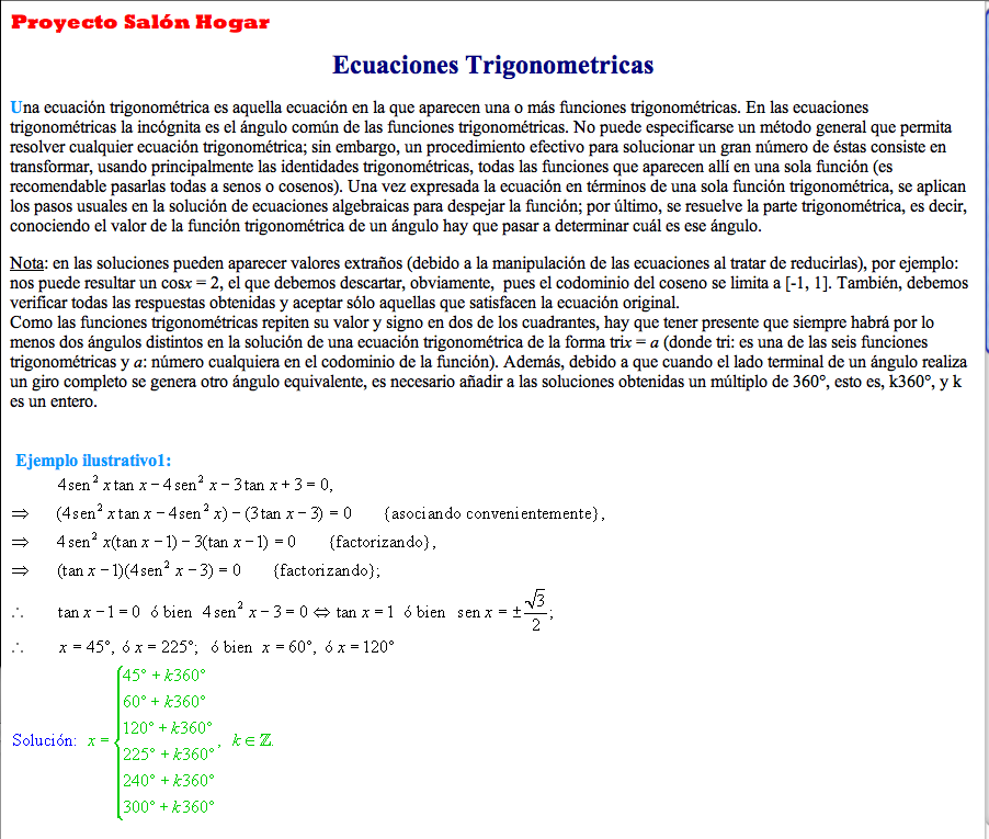 Ecuaciones Trigonometricas | Recurso educativo 90628